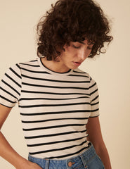 Black and White Stripe Crew Neck T-Shirt
