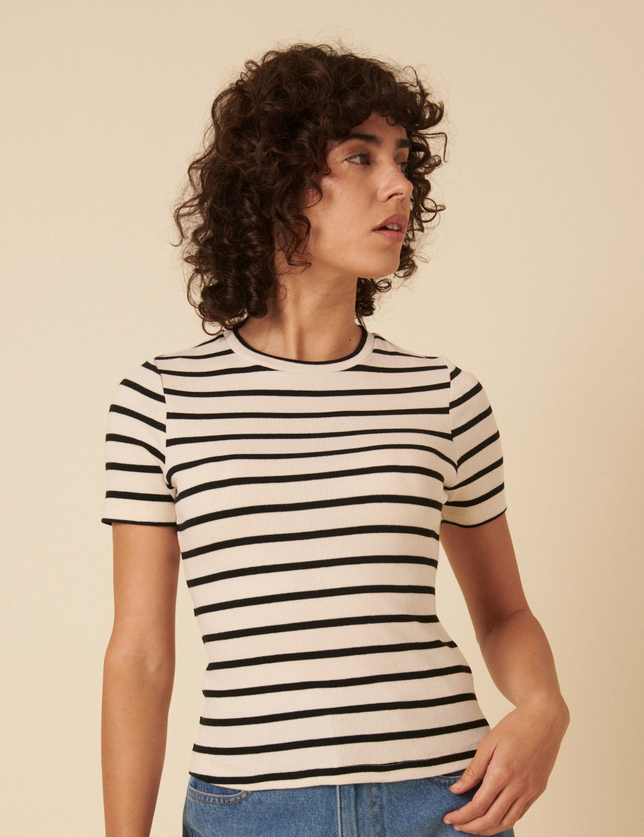 Black and White Stripe Crew Neck T-Shirt