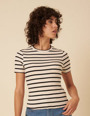 Black and White Stripe Crew Neck T-Shirt