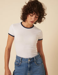 White Contrast Trim T-Shirt