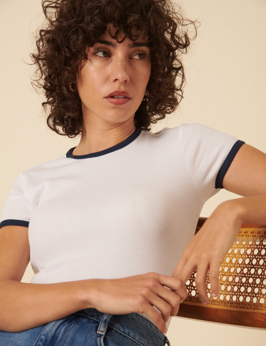 White Contrast Trim T-Shirt