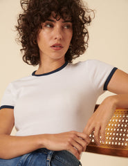 White Contrast Trim T-Shirt
