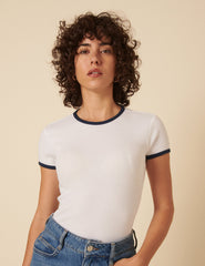 White Contrast Trim T-Shirt