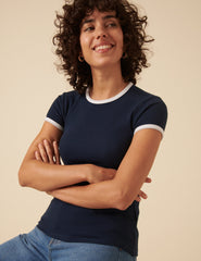 Navy Contrast Trim T-Shirt
