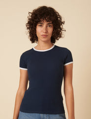 Navy Contrast Trim T-Shirt
