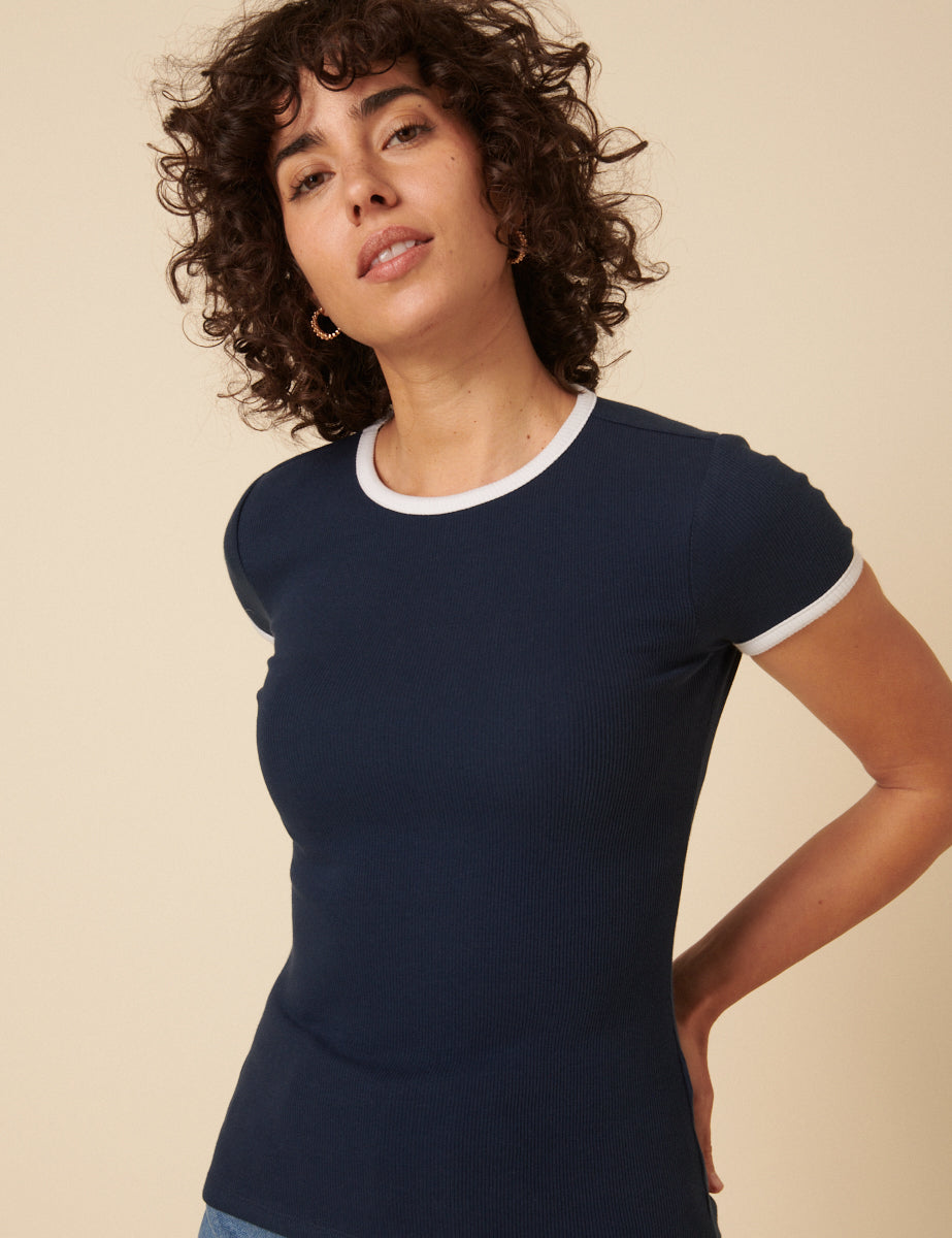 Navy Contrast Trim T-Shirt