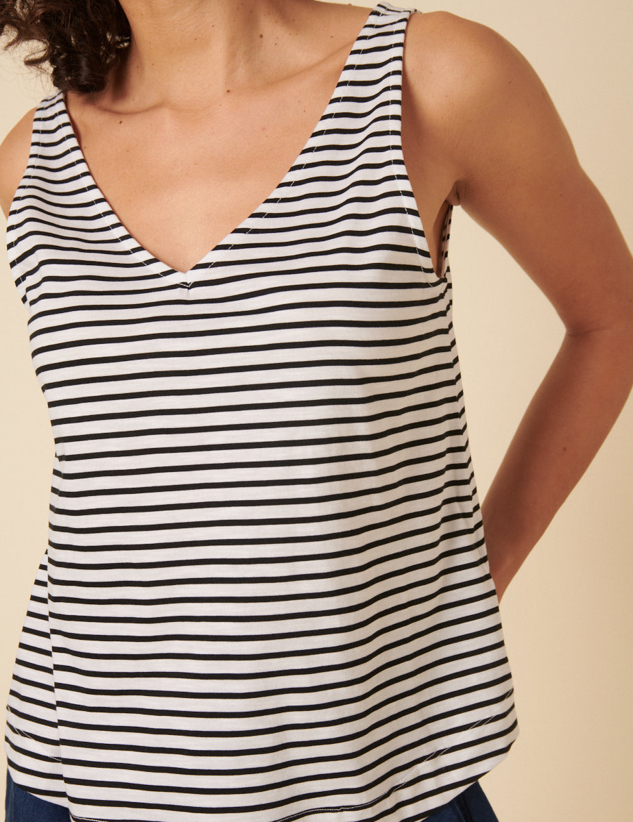 Black And White Striped Vest Top