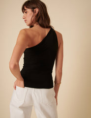 Black Twist One Shoulder Top