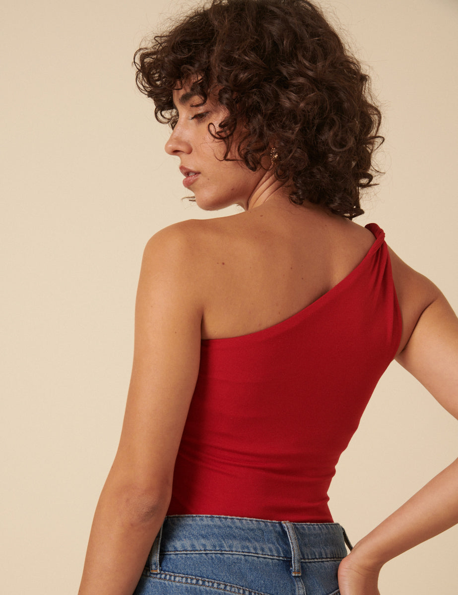 Red Twist One Shoulder Top