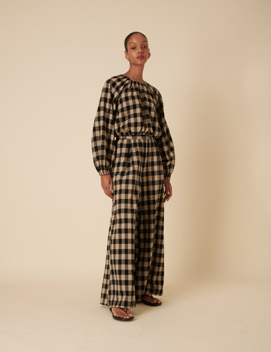 Black Check Bubble Hem Top