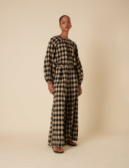 Black Check Bubble Hem Top