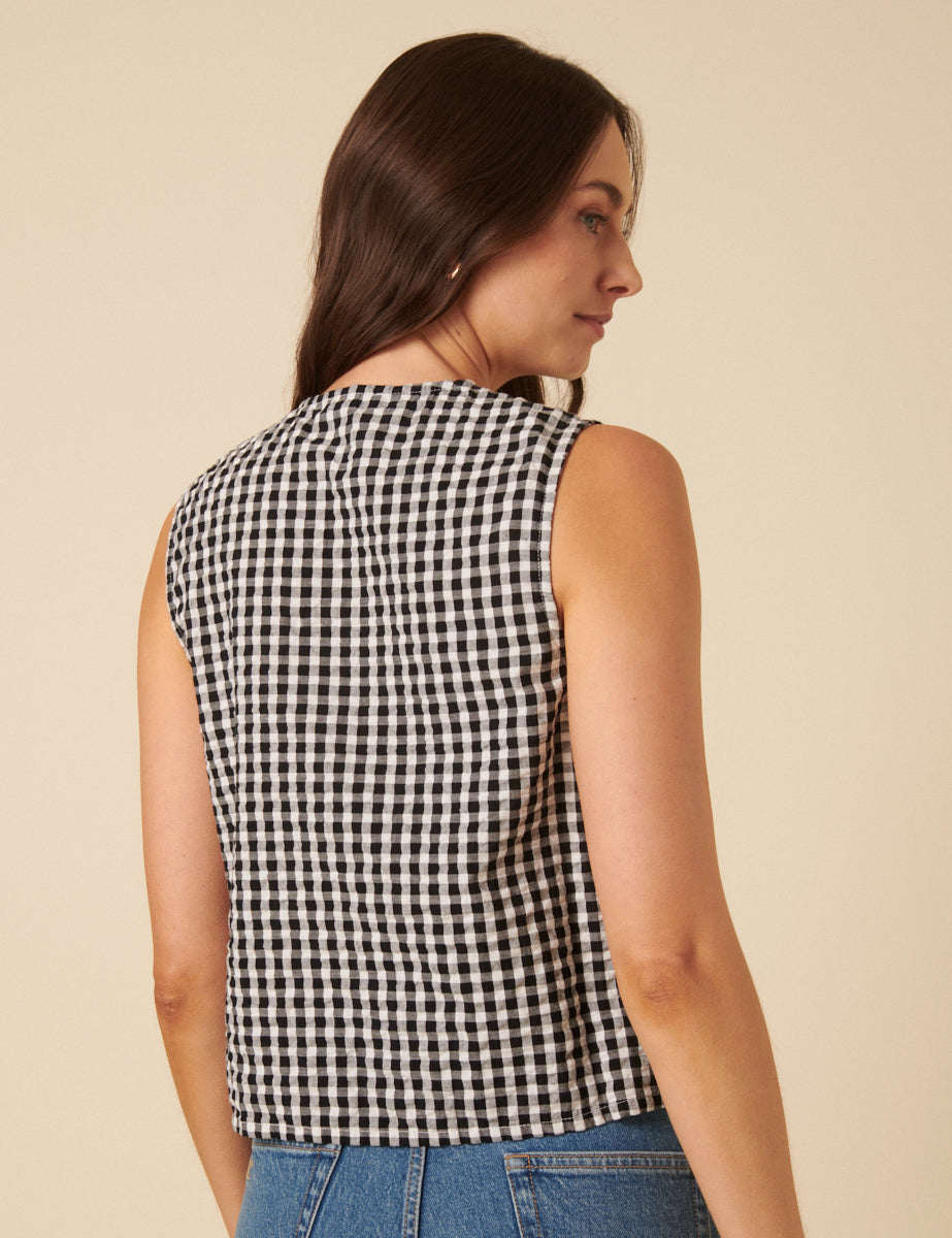 Black Gingham Tie Front Tessa Top