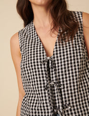 Black Gingham Tie Front Tessa Top