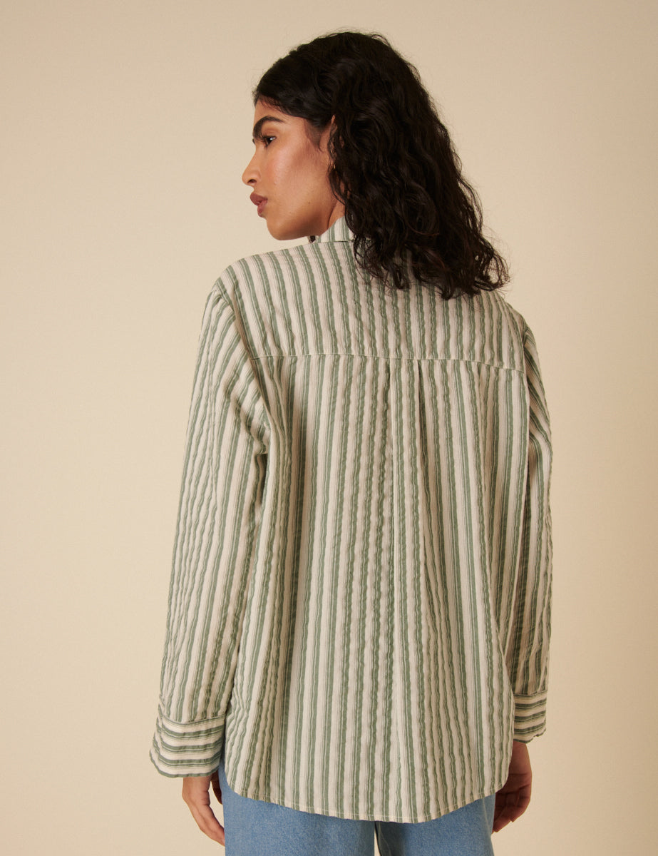 Green Striped Relaxed Shirt