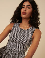 Black Gingham Peplum Top