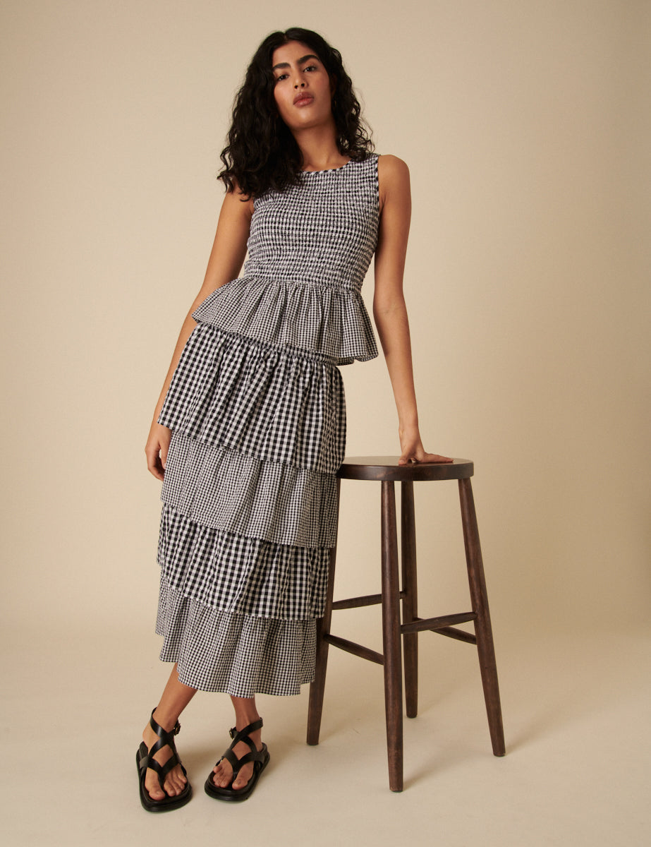 Black Gingham Peplum Top