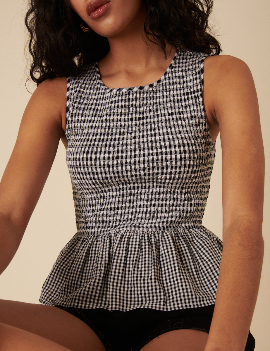 Black Gingham Peplum Top