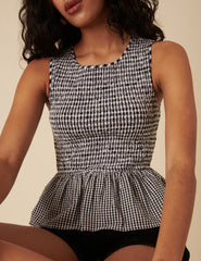 Black Gingham Peplum Top