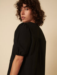 Black Tie-Front Bernadetta Blouse