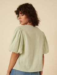 Lime Green Puff Sleeve Blouse