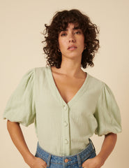 Lime Green Puff Sleeve Blouse