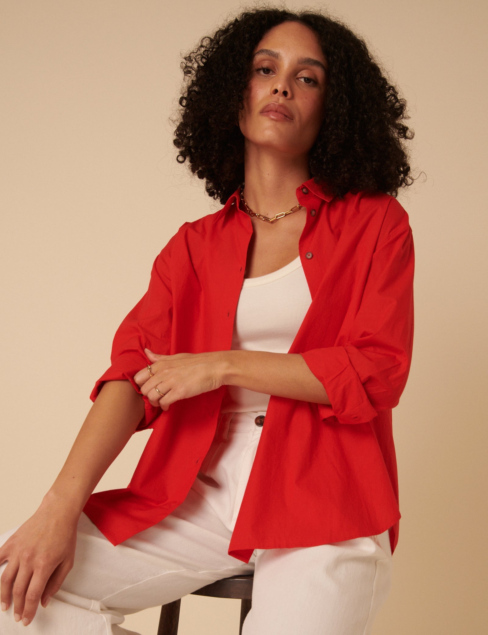Red Relaxed Boyfriend Shirt