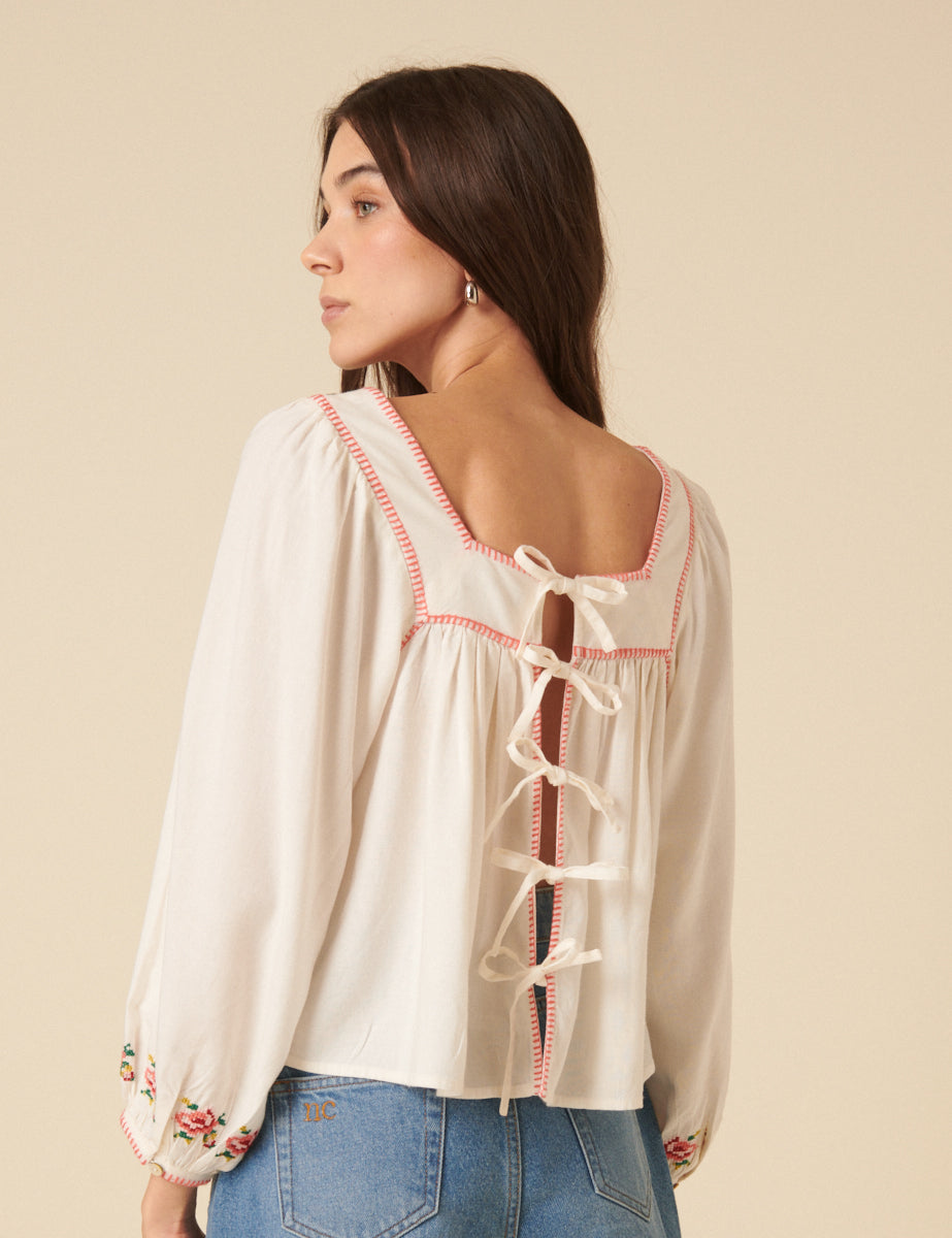 White Floral Embroidered Top