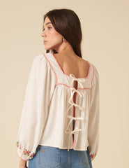 White Floral Embroidered Top