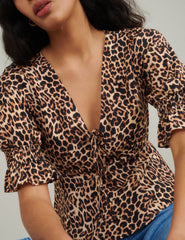 Leopard Print Tie Front Top