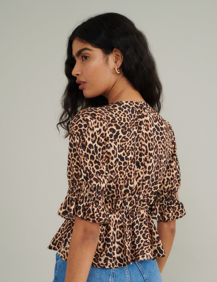 Leopard Print Tie Front Top