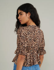 Leopard Print Tie Front Top