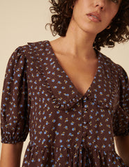 Brown Floral Collared Blouse