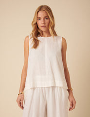 White Linen-blend Swing Top