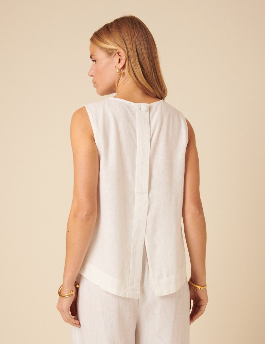 White Linen-blend Swing Top