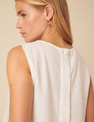 White Linen-blend Swing Top