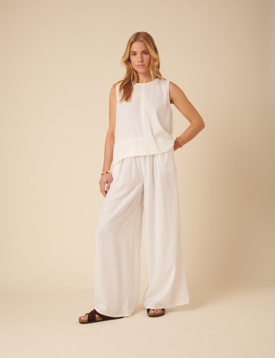 White Linen-blend Swing Top