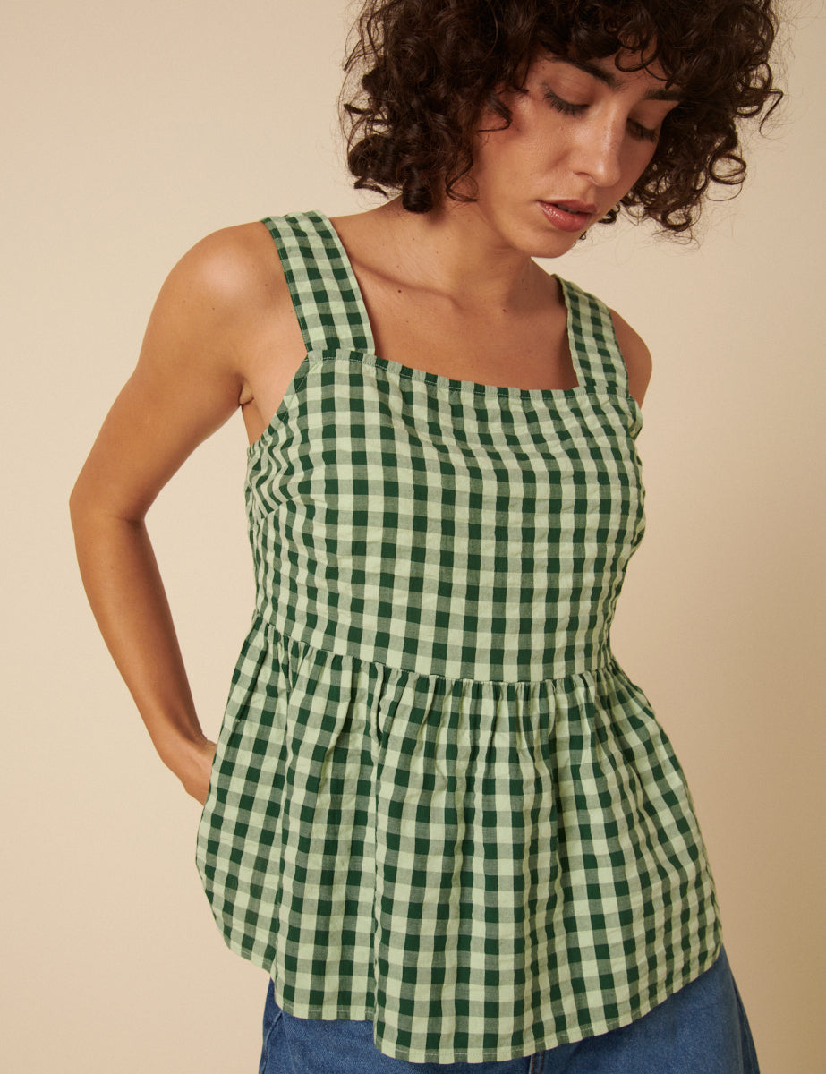 Green Gingham Peplum Top
