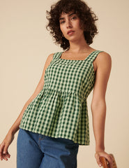 Green Gingham Peplum Top