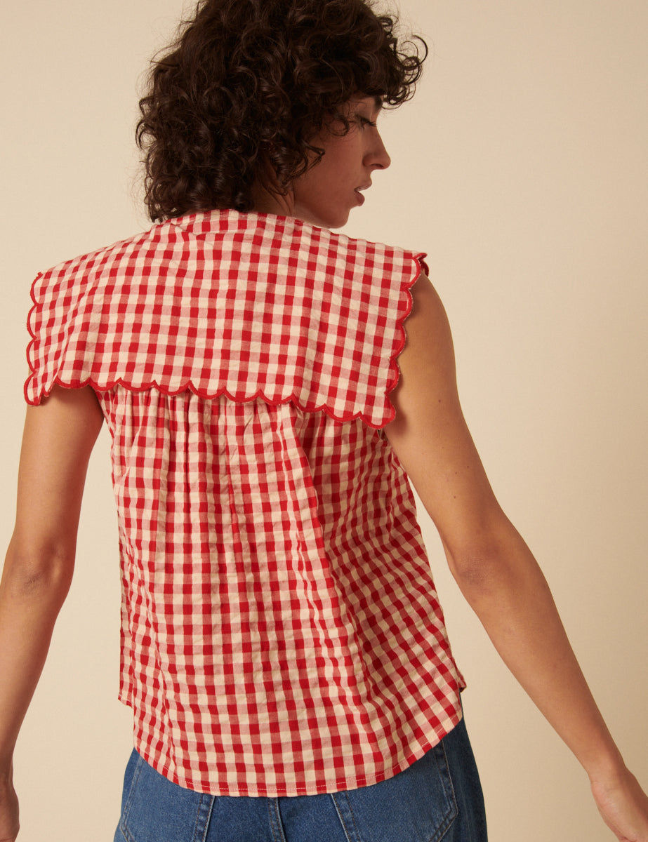 Red Gingham Sleeveless Bridy Blouse