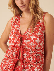 Red Broderie Anglaise Waistcoat