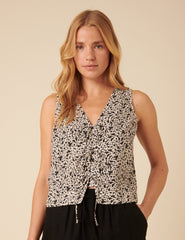 Black Floral Tie Front Tessa Top