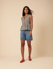 Black Gingham Sleeveless Ria Top