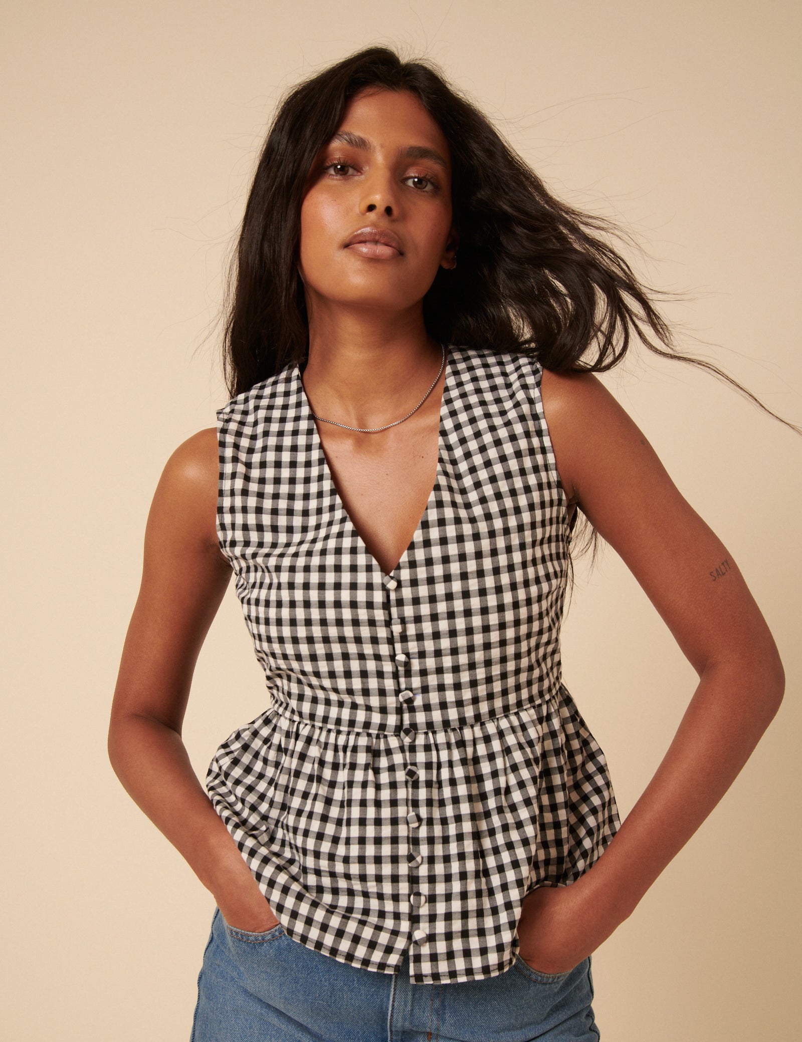 Black Gingham Sleeveless Ria Top