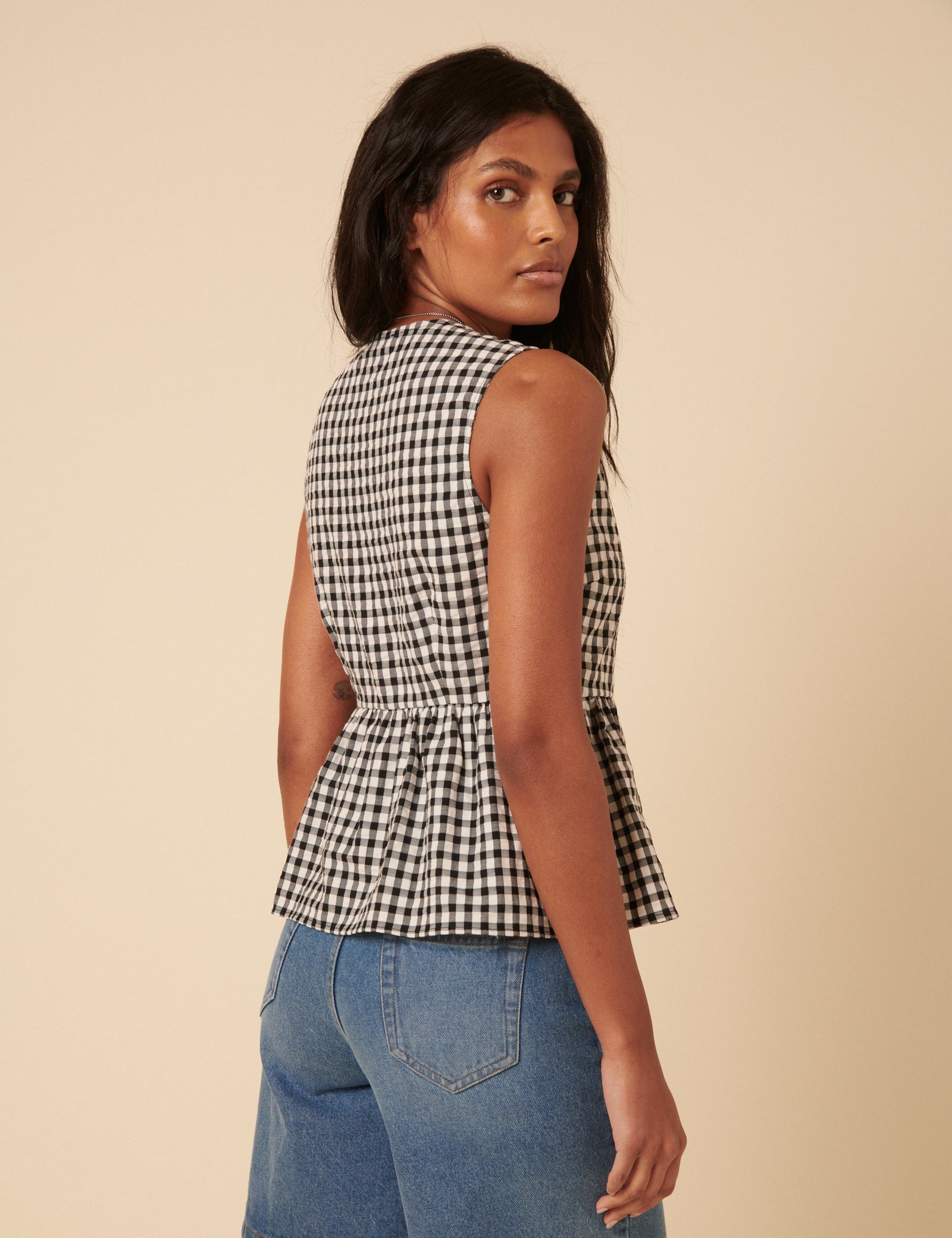 Black Gingham Sleeveless Ria Top