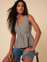 Black Gingham Sleeveless Ria Top