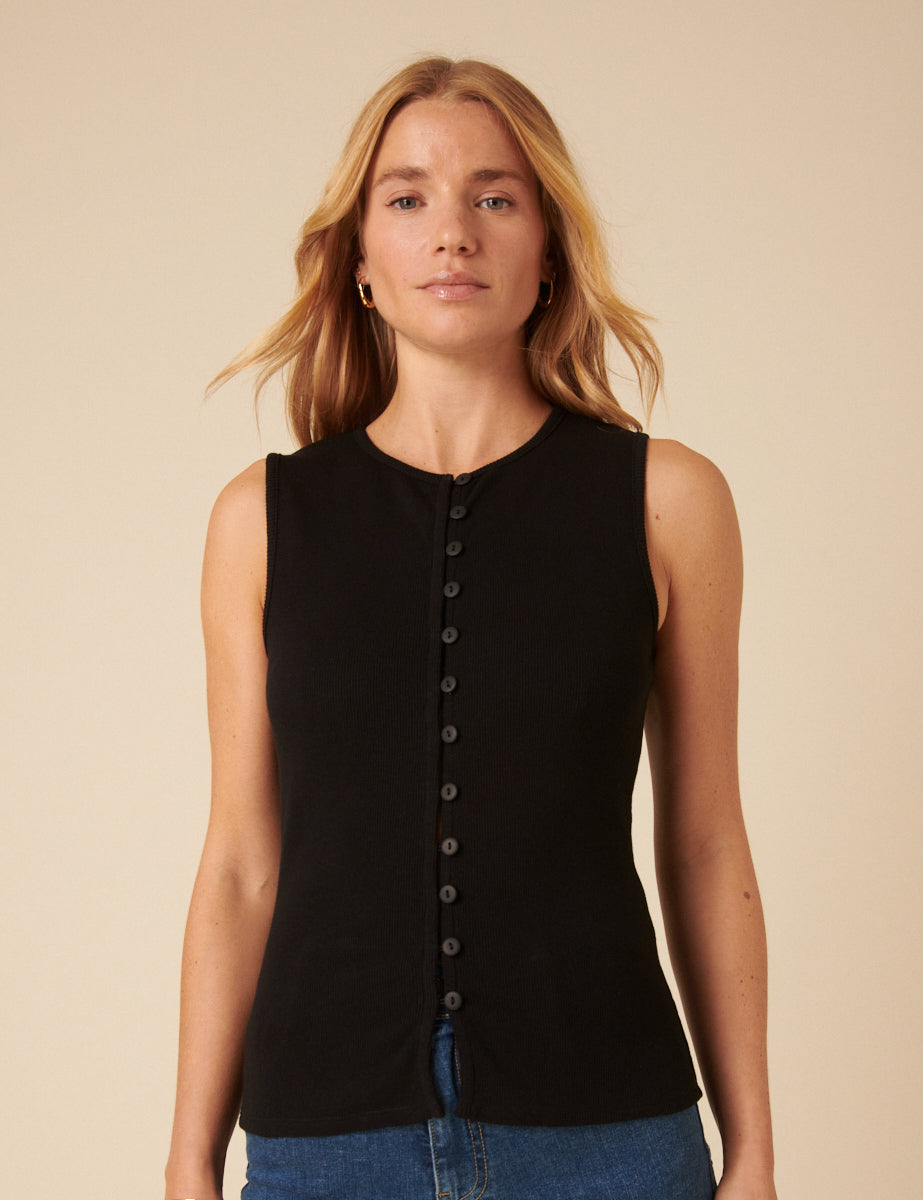 Black Ribbed Waistcoat Top