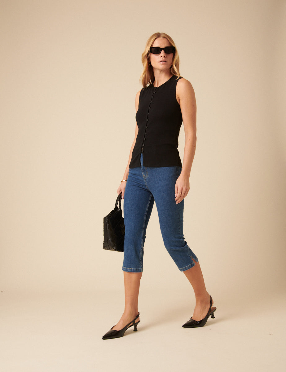 Black Ribbed Waistcoat Top