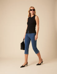 Black Ribbed Waistcoat Top