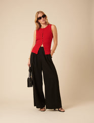 Red Ribbed Waistcoat Top