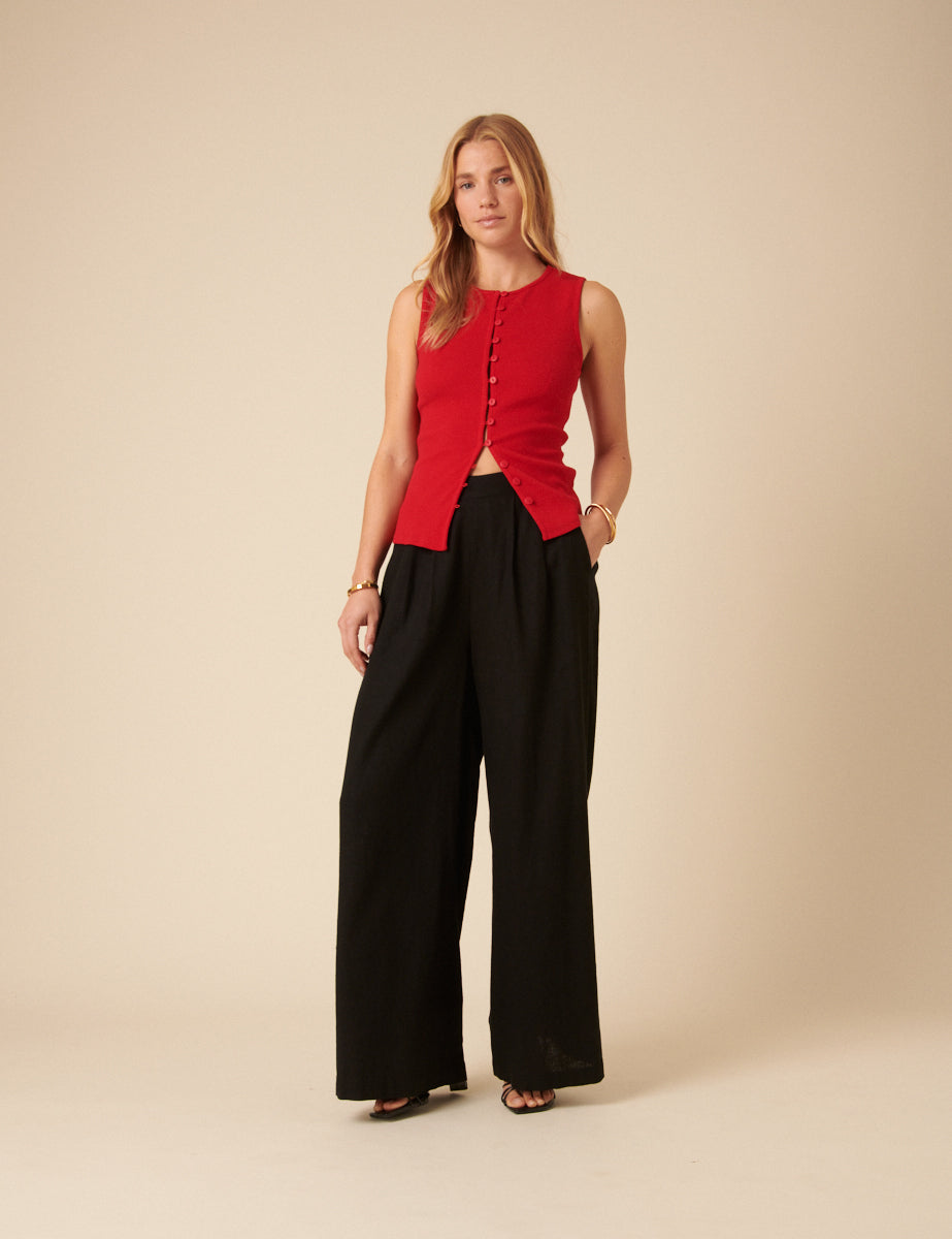 Red Ribbed Waistcoat Top